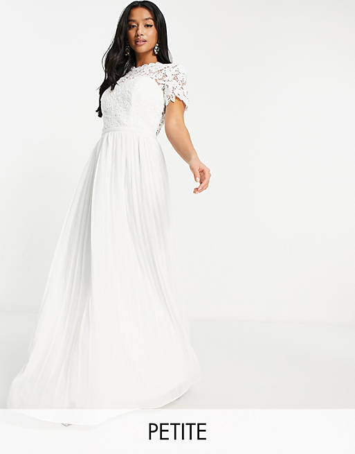 Chi Chi London Petite lace maxi dress with scalloped back in white