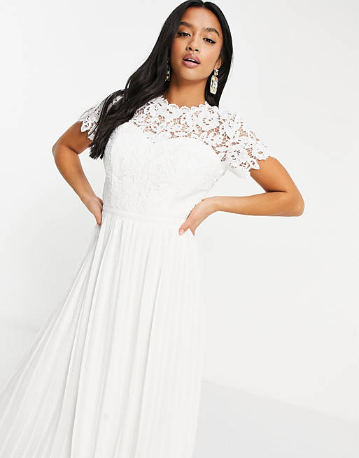 Dresses Chi Chi London Petite lace maxi dress with scalloped back in white 