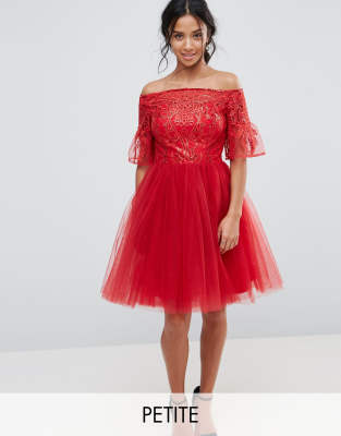 Tulle Midi Prom Dress With Lace Fluted Sleeves Chi Chi London Petite