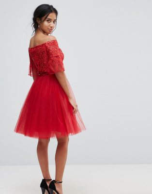 red tulle midi dress