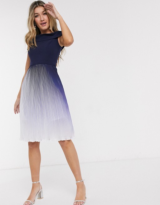 Chi Chi London pleated ombre midi dress in navy