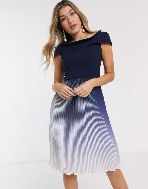 Chi Chi London pleated ombre midi dress in navy