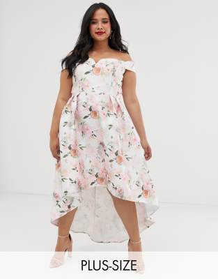 bardot midi prom dress in floral Chi Chi London Plus