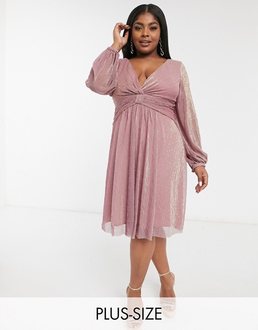 Chi Chi London Plus long sleeve high low dress in mink