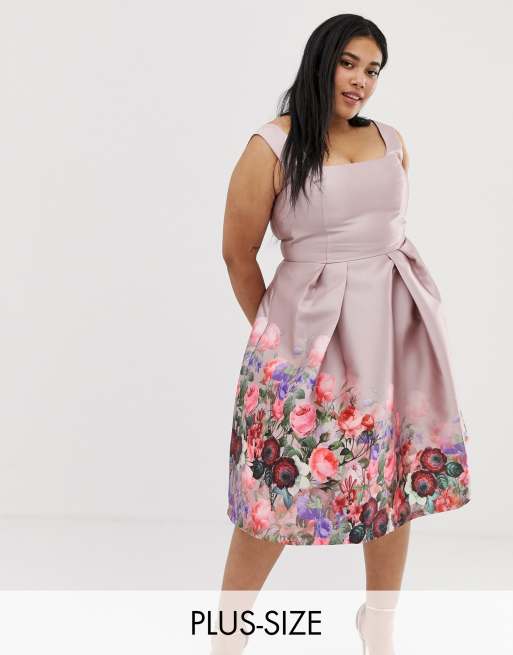 Chi Chi London Curve Sleeveless Floral Print Midi Dress - Pink