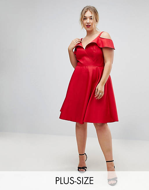 Chi Chi London Plus Midi Skater Dress With Cold Shoulders