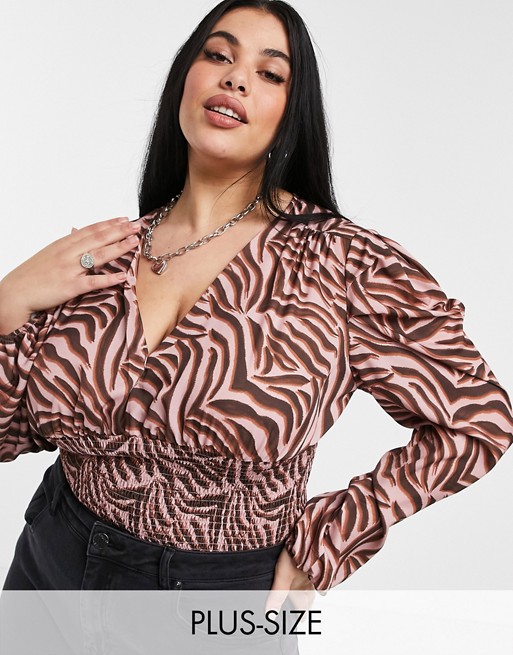 Chi Chi London Plus Polina long sleeved top In brown