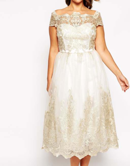 Chi Chi London Plus - Vestito da cerimonia in pizzo premium con maniche ad aletta, 3 di 4