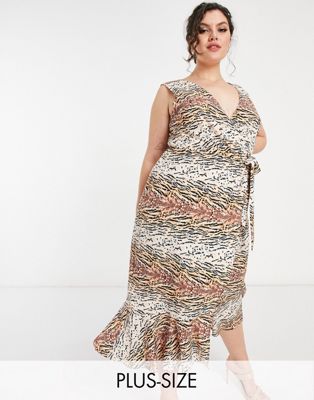 Chi Chi London Plus wrap midi dress in animal print - ASOS Price Checker