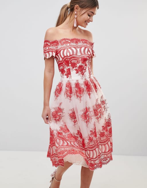 White and best sale red lace dress