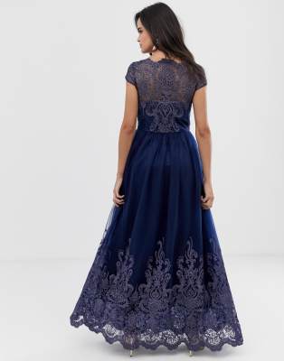 navy embroidered maxi dress