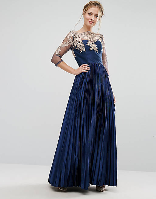 Chi Chi London Premium Lace Maxi Dress With Pleated Metallic Skirt | ASOS