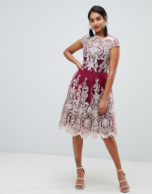 Chi Chi London Premium Lace Bandeau Midi Dress, $130