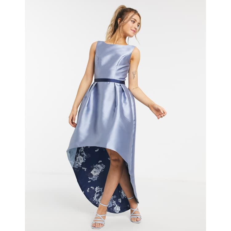 Chi Chi London satin hi low hem dress in blue