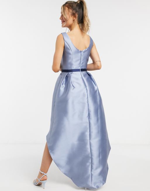 Chi Chi London satin hi low hem dress in blue