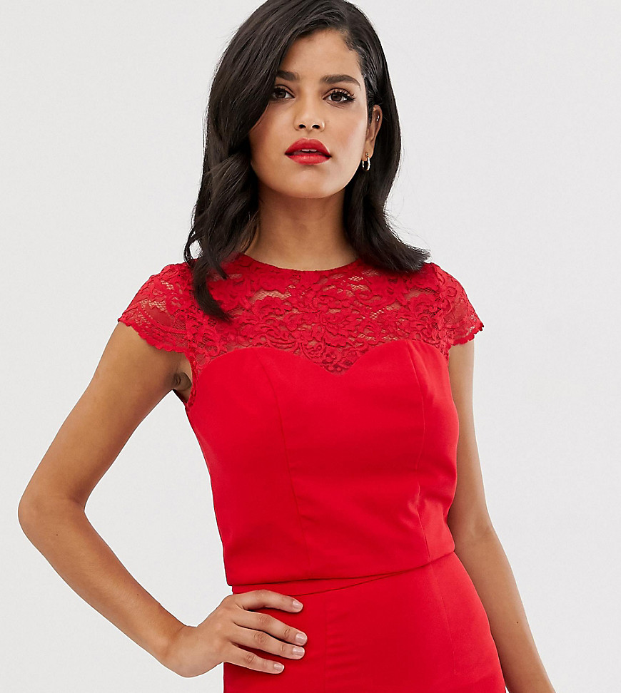Chi Chi London Tall lace detail shell top co-ord in red