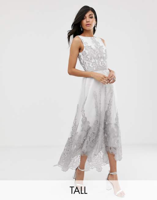 White lace 2025 dip hem dress