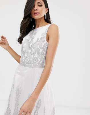 white lace dip hem dress