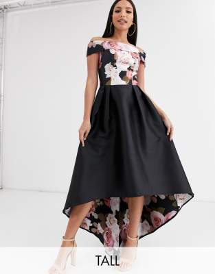 high low black floral dress