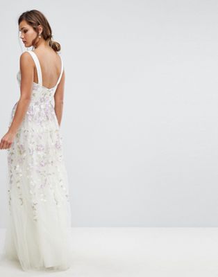 white floral tulle maxi dress