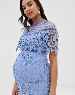 Chi Chi London – Umstandsmode – Hochgeschlossenes Minikleid in  Kornblumenblau | ASOS