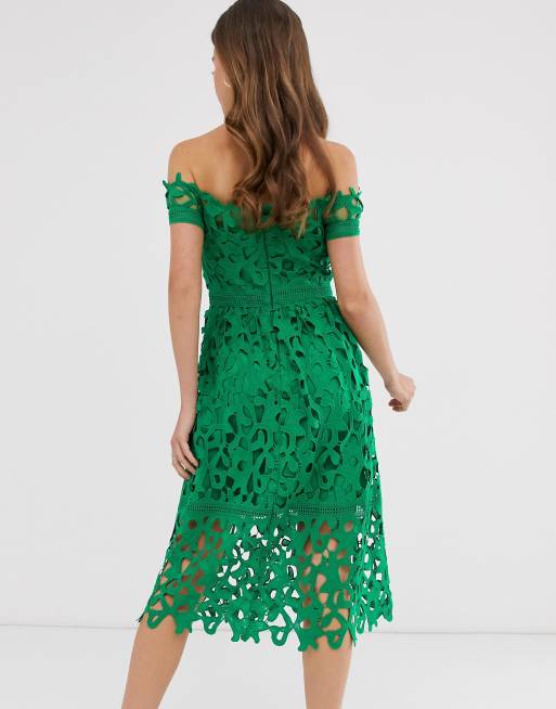 Chi Chi London Vestito Midi In Pizzo Verde Con Scollo Bardot Asos