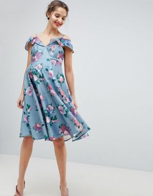 Chi Chi London - Zwangerschapskleding - Schouderloze midi-jurk met print-Multi