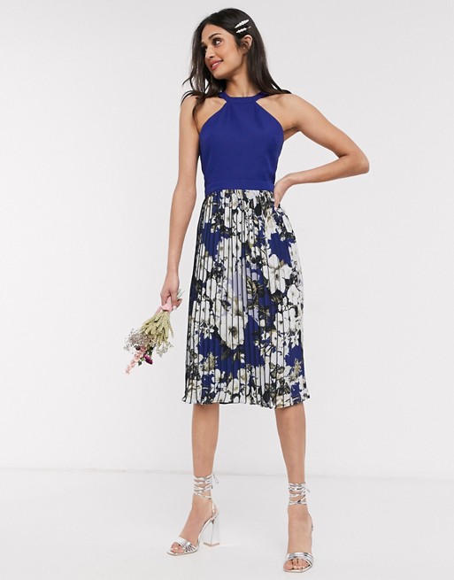 Chi Chi Tahira high neck maxi dress in blue floral