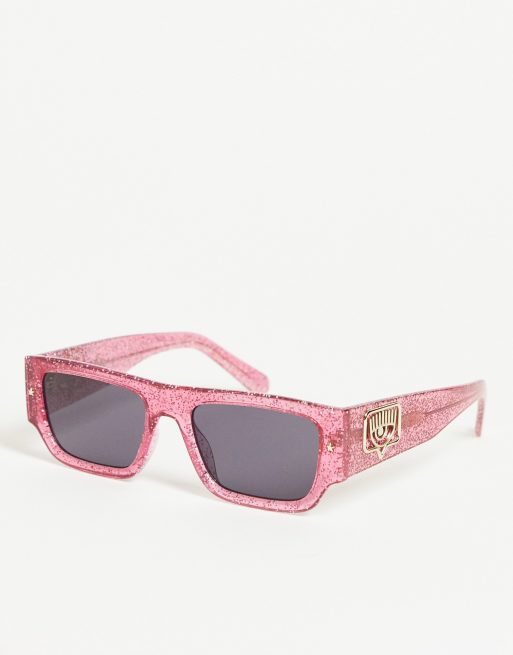 Chiara Ferragni - Occhiali da sole squadrati, colore rosa glitterato 