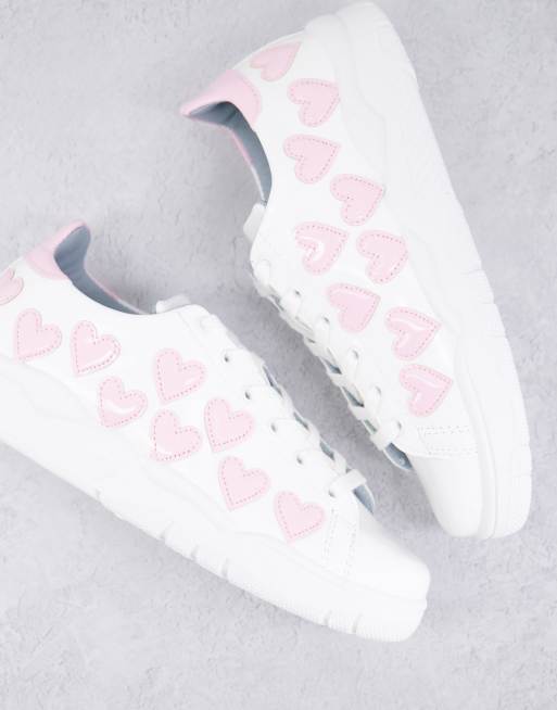 Chiara Ferragni – Roger – Biało-różowe sneakersy ze wzorem z sercami, 3 z 4