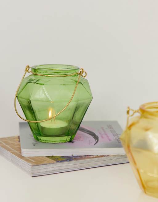 Chickidee green glass tea light candle holder ASOS