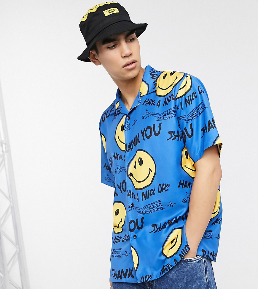 Chinatown Market Smiley Twisted Face Shirt In Blue