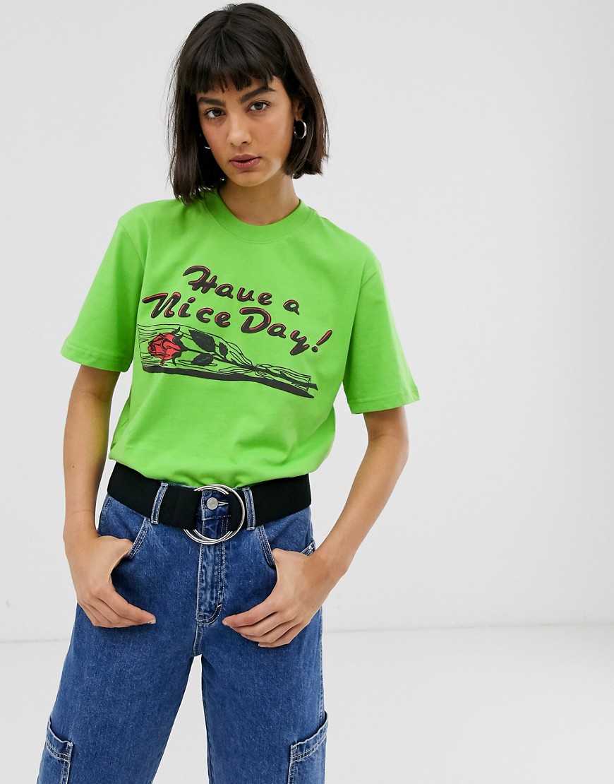 Chinatown Market – T-shirt i boyfriend-modell med texttryck-Grön