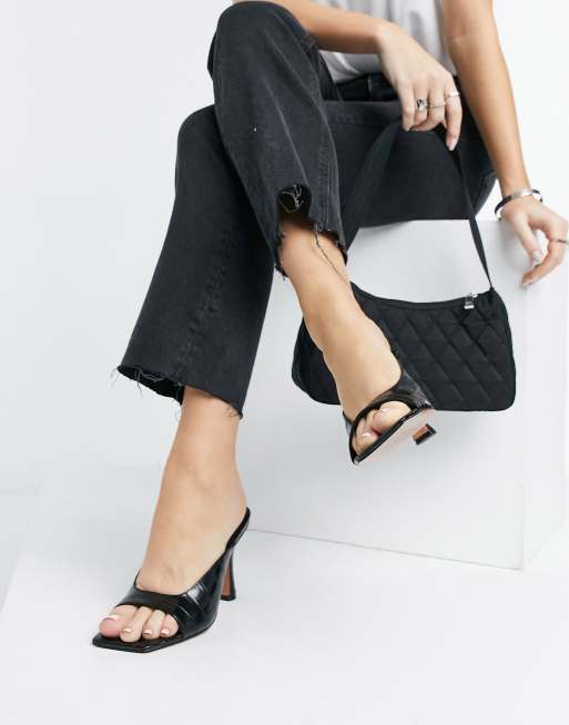 Chinelas de tacón negras efecto cocodrilo con puntera cuadrada Hallie de ASOS DESIGN