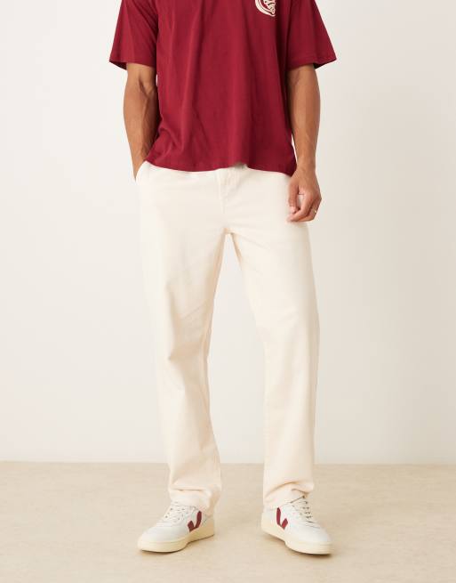 Chinos color crudo sin cierres de corte recto de ASOS DESIGN