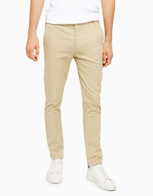 Chinos color piedra elásticos de corte pitillo de Topman