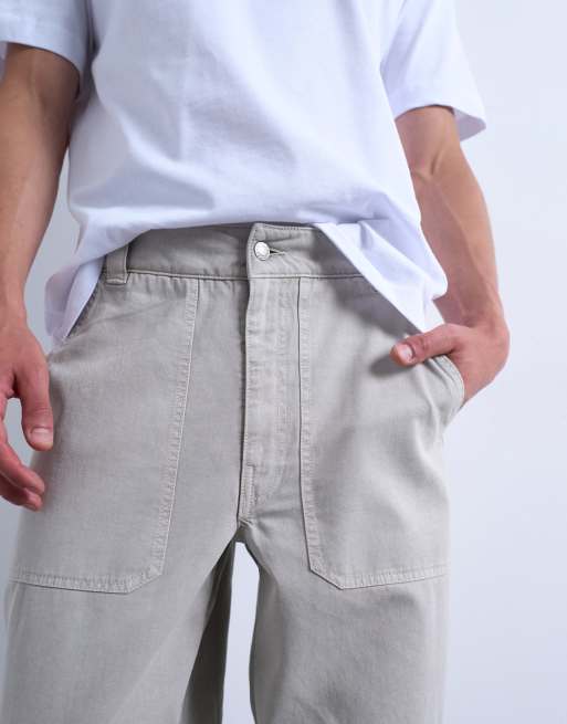 Chinos color piedra holgados con paneles en las perneras de sarga de Topman, 5 de 5