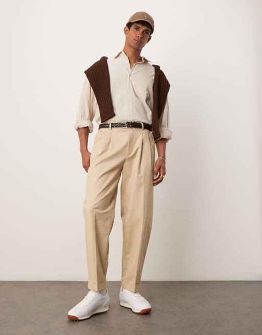 Chinos de vestir color piedra de corte tapered extragrande de algodón de ASOS DESIGN