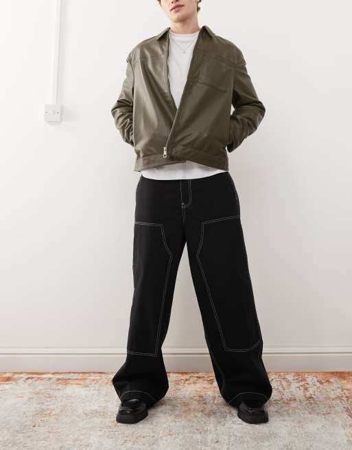 Chinos negros muy holgados con detalle tipo carpintero y pespuntes en contraste de ASOS DESIGN
