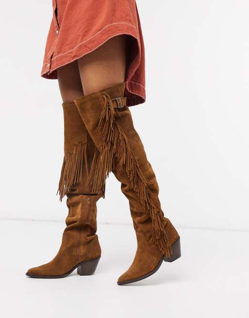 Fringe over the knee cheap boots