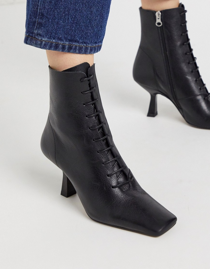 Chio Exclusive lace up heeled ankle boots in black leather