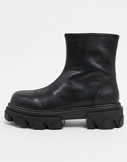 Chio extreme chunky ankle boots in black leather | ASOS
