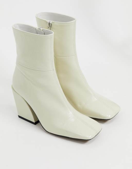 Chio square toe boots in white leather | ASOS