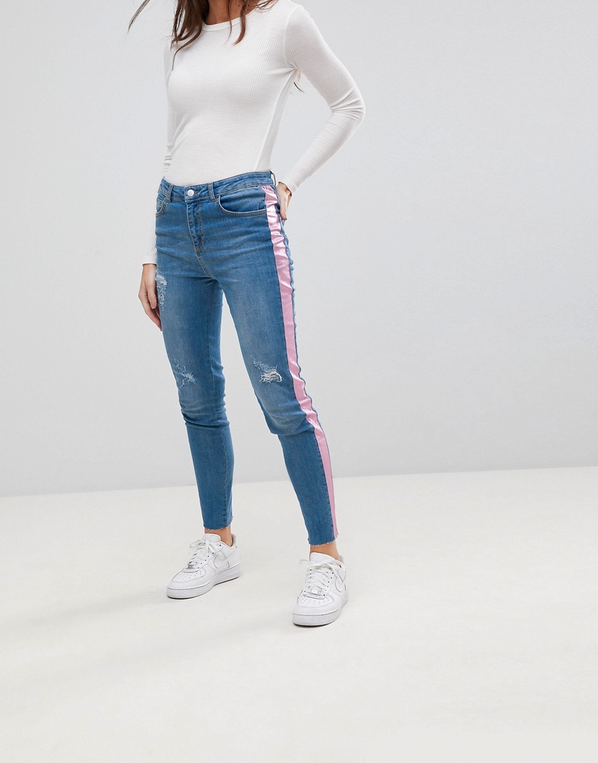 Chorus Pink Foil Side Stripe Skinny Jeans-Blue