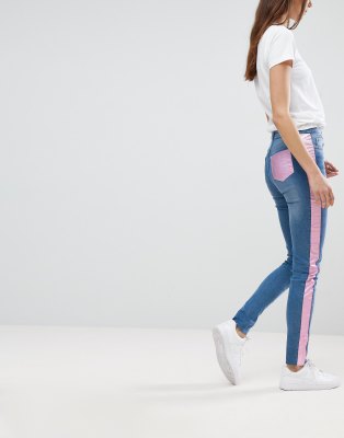 jeans with pink side stripe