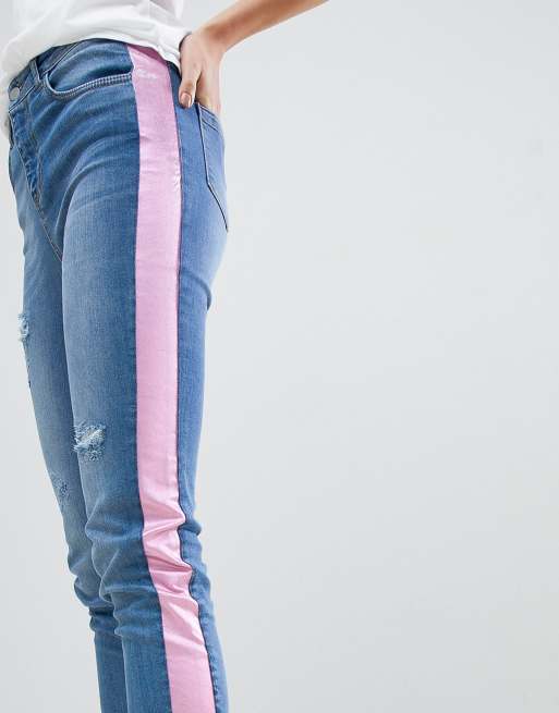 Как расширить джинсы фото Chorus Tall Pink Foil Side Stripe Skinny Jeans ASOS