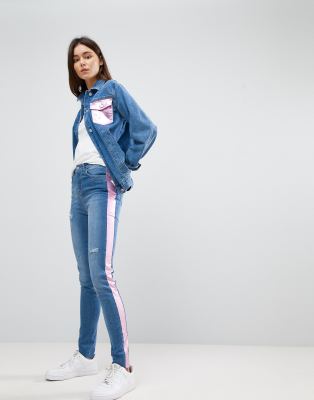 jeans with pink side stripe