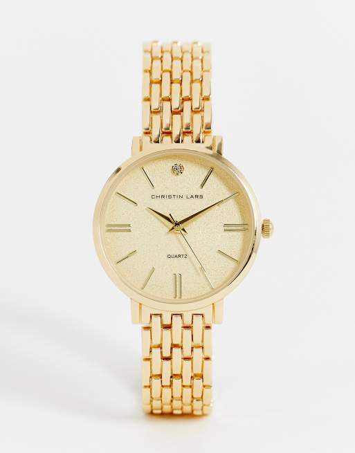 Christian Lars - Armbandhorloge met grove schakels in goud