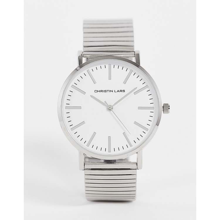 Christian Lars Mens bracelet watch with white dial in silver | ASOS