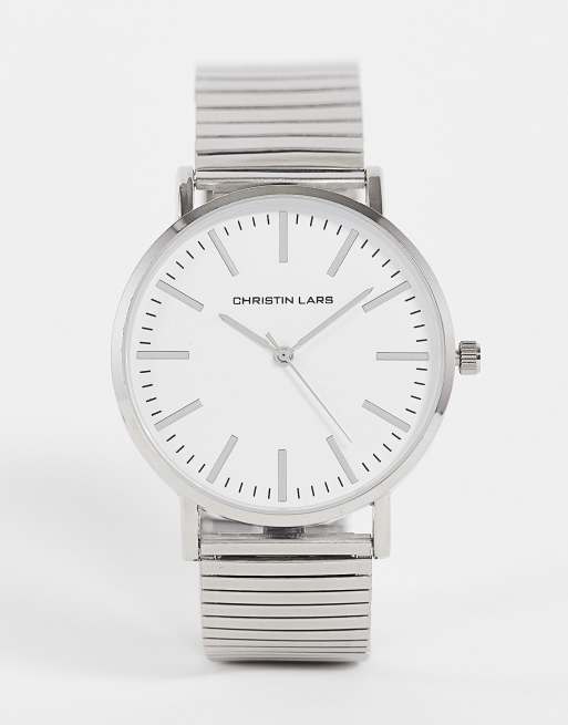 Christian Lars Mens bracelet watch with white dial in silver